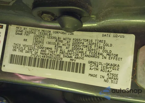 2005 Toyota 4Runner Sr5 V6 z USA, uszkodzony, nr VIN JTEZU14R358032228